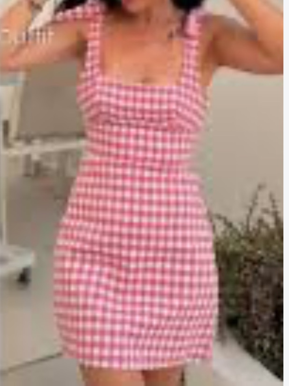 ZARA Pink Gingham Square Neck Fitted Mini Dress Size XXL NWOT